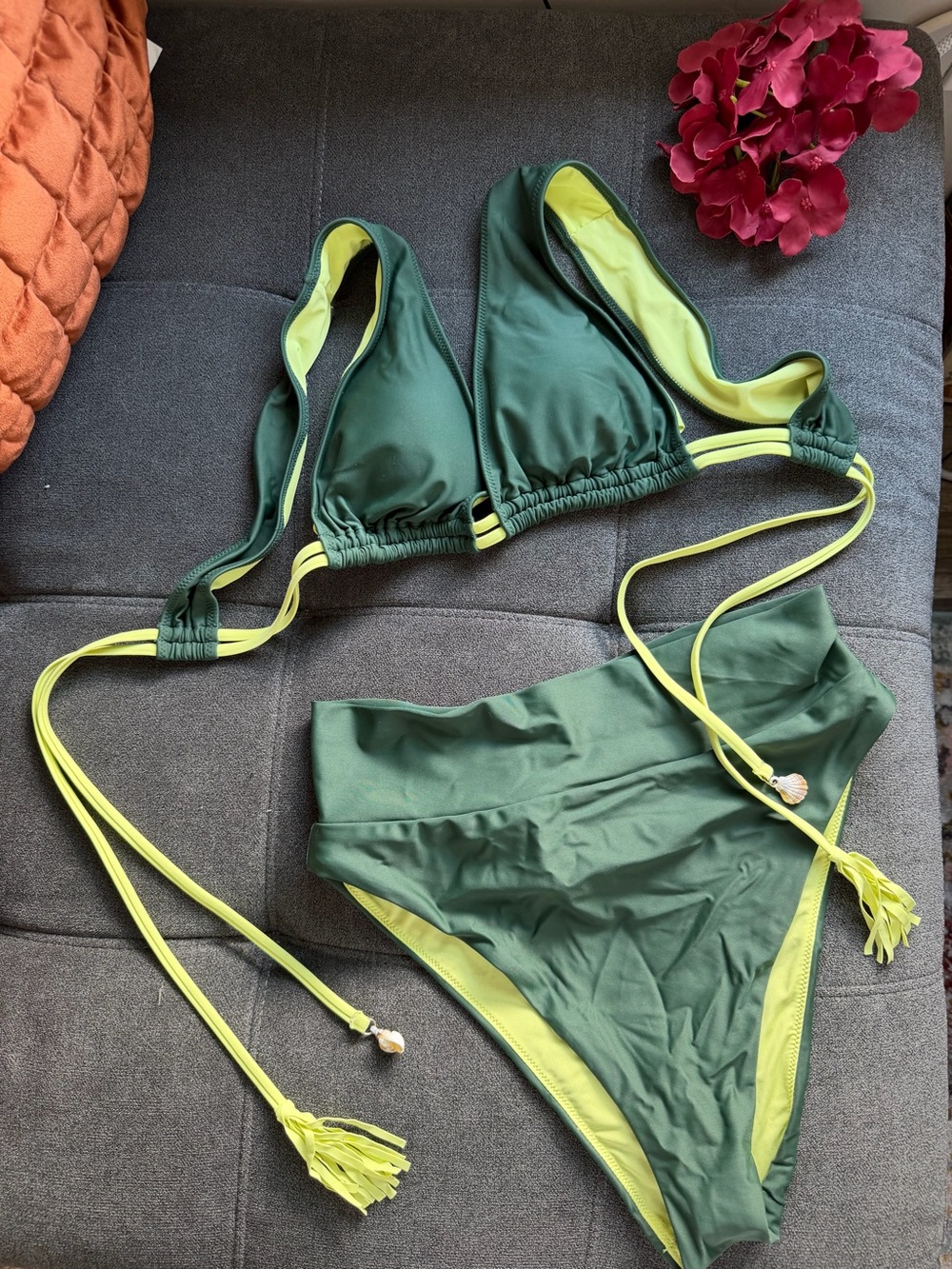 Aerie Women’s High-Waist Green Bikini Set - Lime Trim